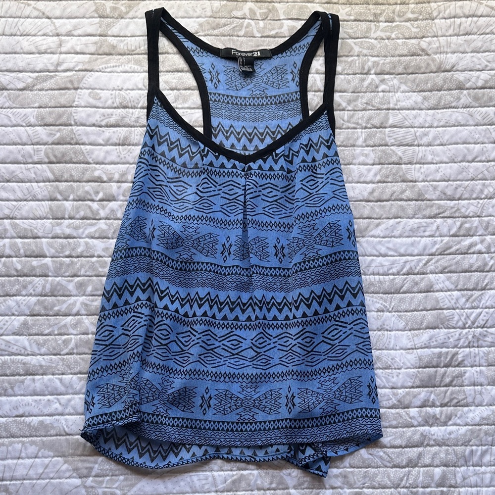 Forever 21 Black and Blue Geometric Tank Top